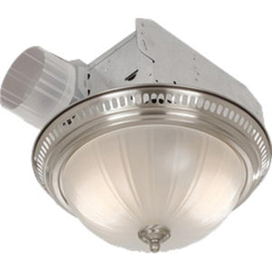 Decorative Satin Nickel Fan/Light with frosted glass, 70 CFM, 3.5 Sones. 13-3/8" diameter base.