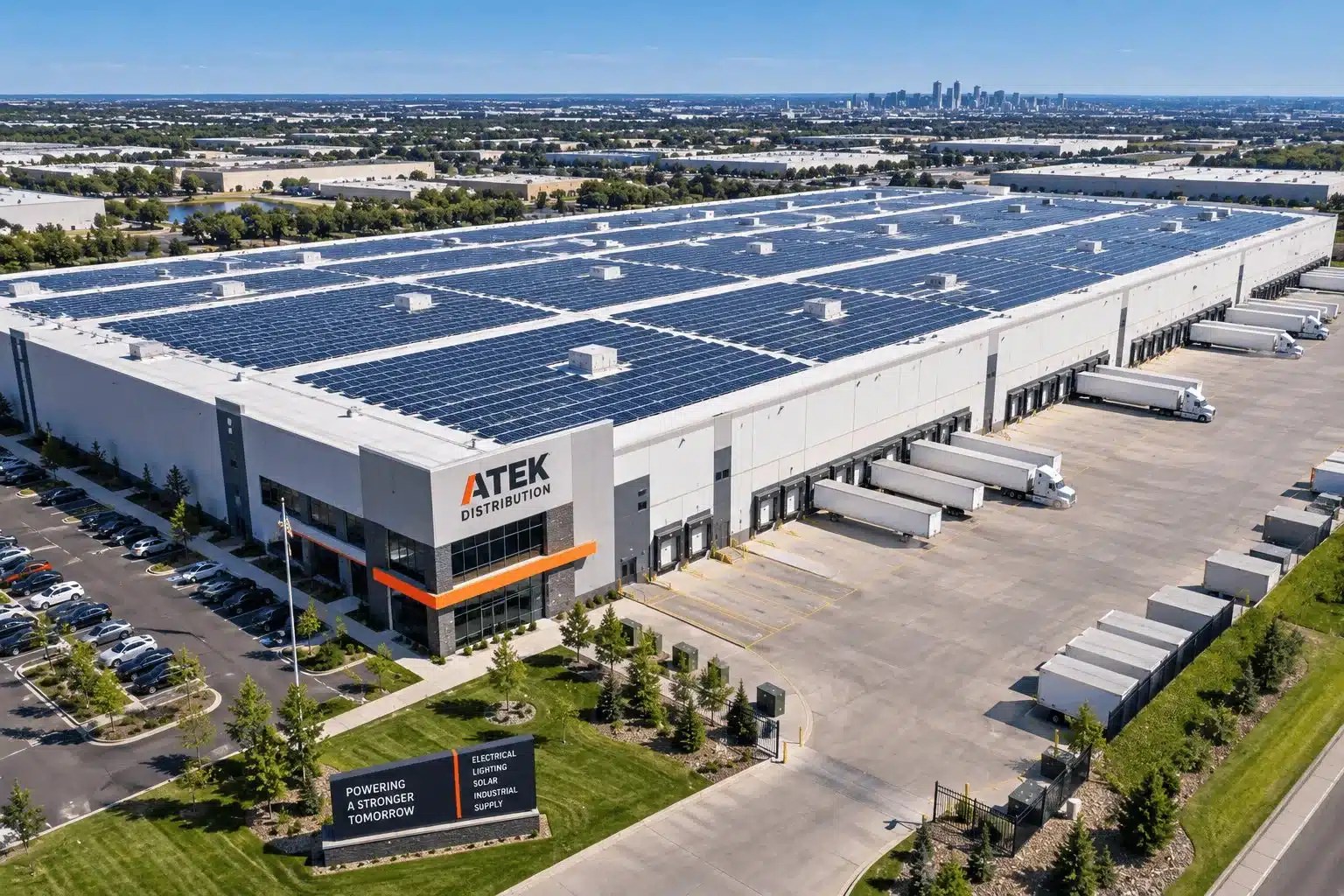 Roof-mount solar installation on a large distribution center warehouse